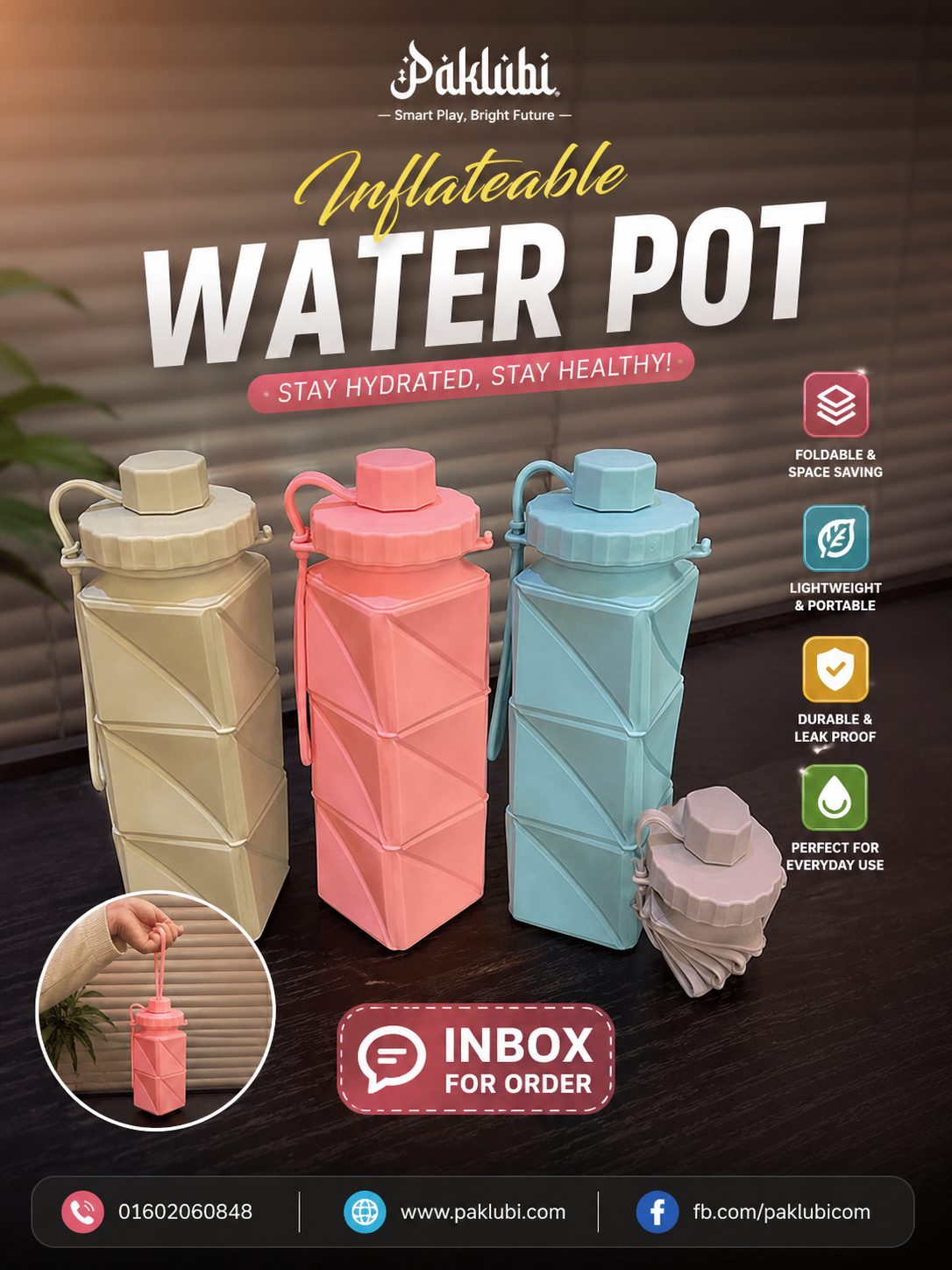 Silicone inflatable water pot