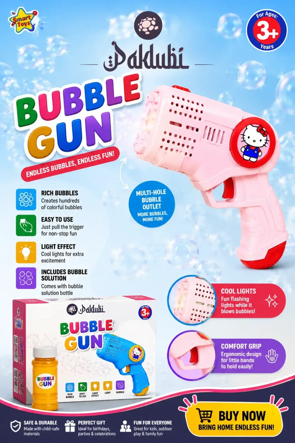 2 in 1 Handheld Fan Bubble Blowing Toys +4 AA Battery Free - Image 2
