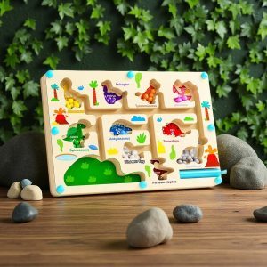 Wooden Magnetic Dinosaur Color Sorting Game
