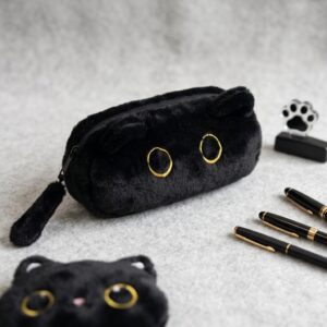 Large Capacity Pencil Case Black Color, 3D Cat Pen Bags Pencil Pouch Organizer for Office College School