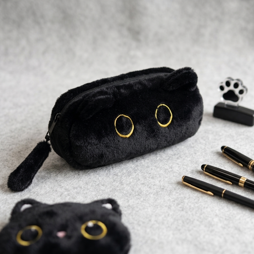 Large Capacity Pencil Case Black Color, 3D Cat Pen Bags Pencil Pouch Organizer for Office College School
