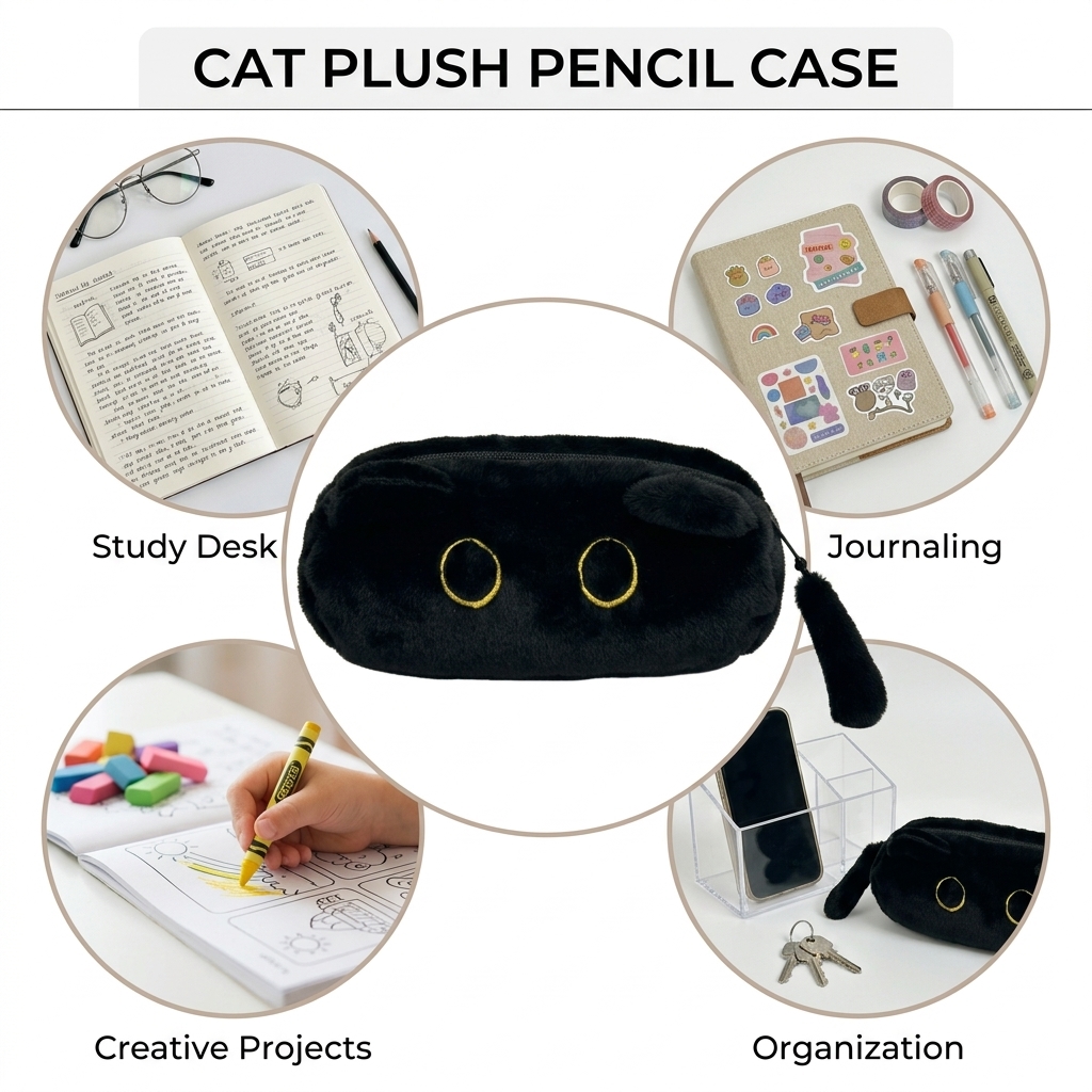 Large Capacity Pencil Case Black Color, 3D Cat Pen Bags Pencil Pouch Organizer for Office College School - Image 3