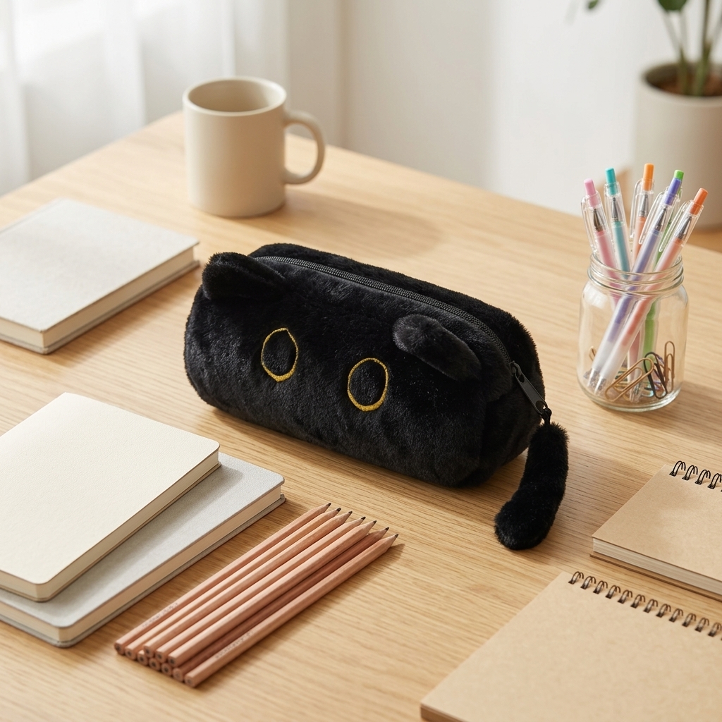 Large Capacity Pencil Case Black Color, 3D Cat Pen Bags Pencil Pouch Organizer for Office College School - Image 5