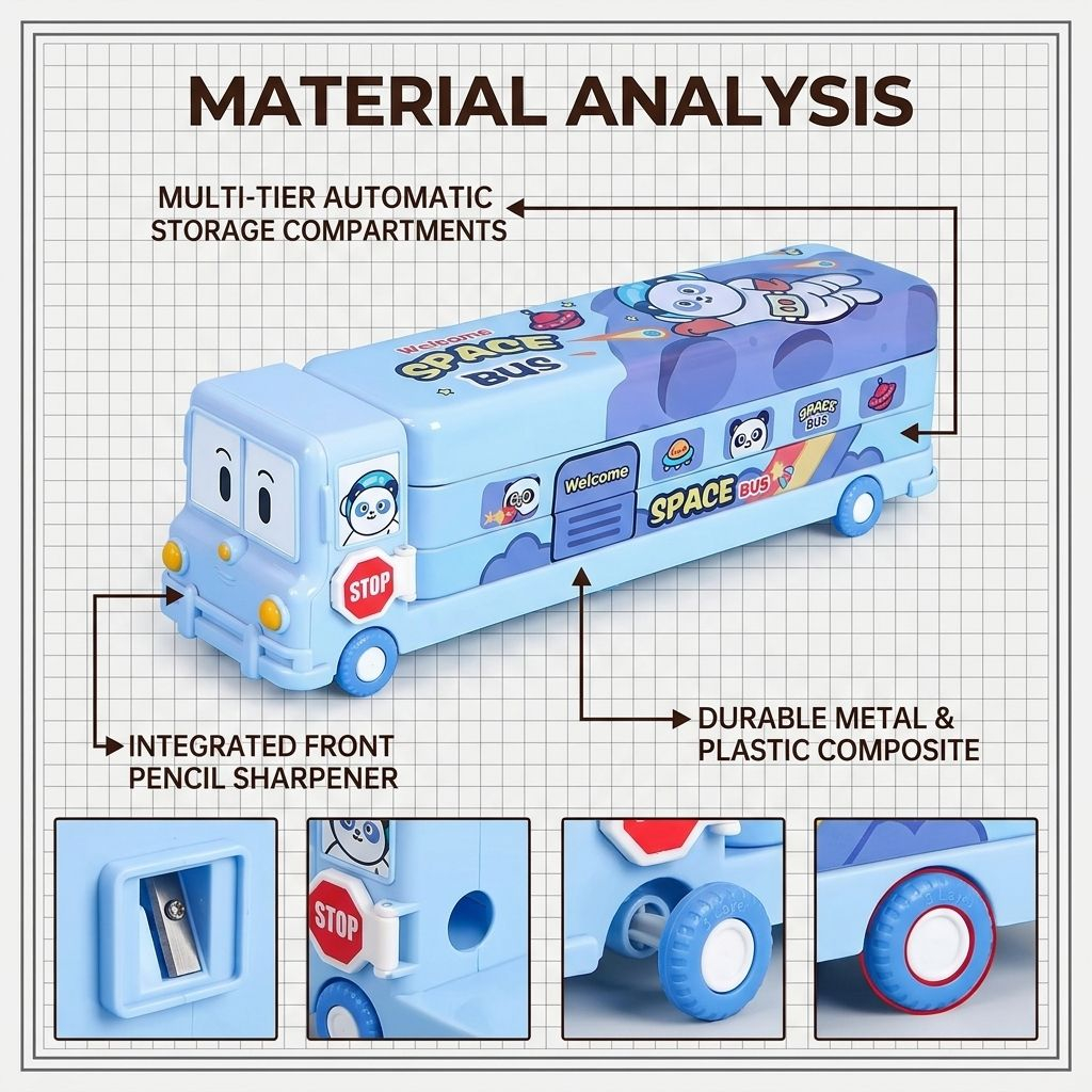 Creative Stationery Box School Bus Three-layer Pencil Case